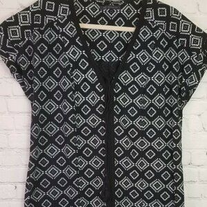 M&S COLLECTION INDIGO GEOMETRIC PRINT LINEN SHIFT DRESS SIZE US 8 UK 12